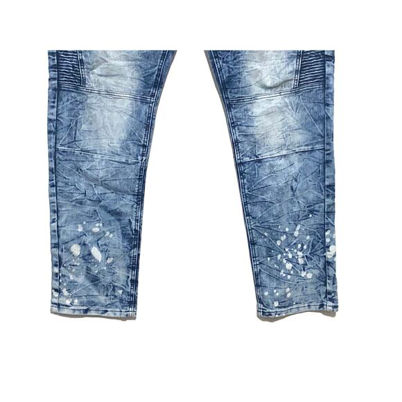 Bleecker Mercer Jeans Acid Wash Moto Paint Splatter Blue Denim Mens 40 x 32 B&M - Picture 5 of 9
